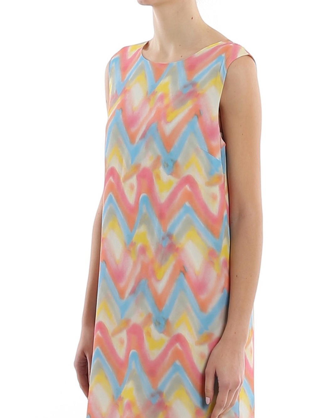 Missoni Pastel Watercolor Chevron Shift Dress in Pink Blue Yellow